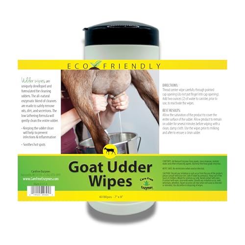 CareFree Enzymes Goat Udder Wipes — Natural Enzyme Teat Wipes for Dairy Goats, Pre & Post Milking Cleaning, 40 Count