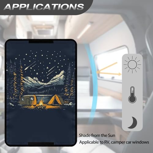 Camping Stars RV Camper Door Windows Shade Thickened Window Cover for Travel Trailer UV Sun Heat Protection Blackout Shades - color: Camping Stars