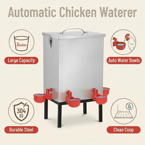 3 Gallon Chicken Waterer with Cups & Nipples, Stainless Steel