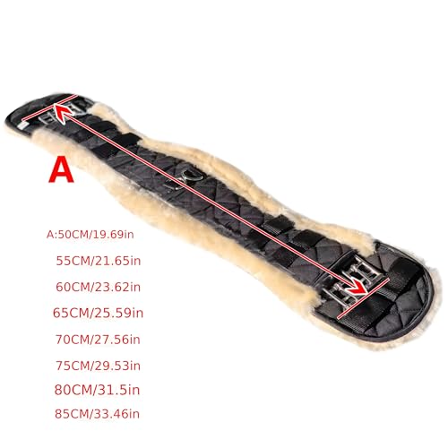 FauxFur Sheepskin Dressage Girth with Stainless Steel Buckles, Quilted Black, 19.69-33.46 inches - size: 65CM