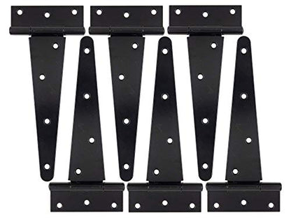 HLMOptimo Heavy Duty T Hinge Tee T Strap Shed Gate Barn Fence Door Hinge Wrought Rustproof All Size Black (6 pcs, 8 inch) - size: 8 Inch, style: 6 pcs