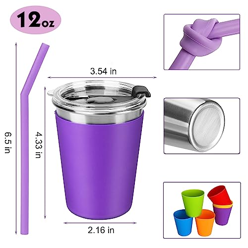 ShineMe 12oz Toddler Cups with Straws and Lids 6 Pack, Leak Proof/Reusable - color: orange/red/purple/yellow/green/blue