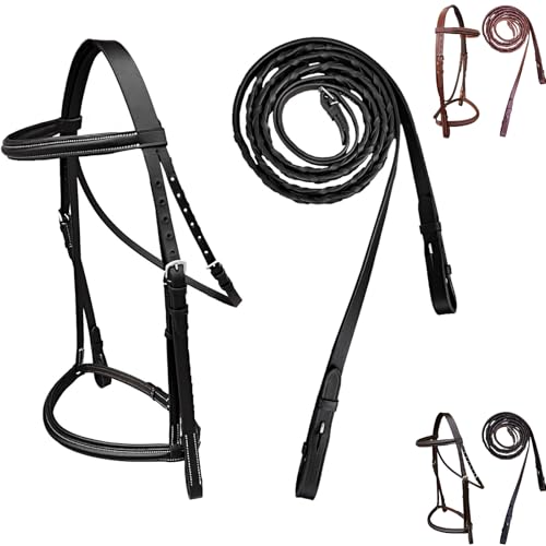 Majestic Ally Padded Raised English Bridle, Premium Leather, Matching Laced Reins - color: Black, size: Full