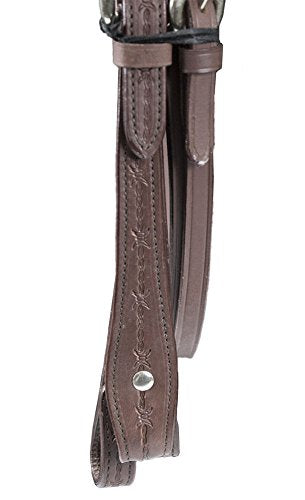 Tahoe Tack Hand-Tooled Barbwire Leather Western Browband Horse Headstall with Matching Split Reins - color: Tan, size: Draft