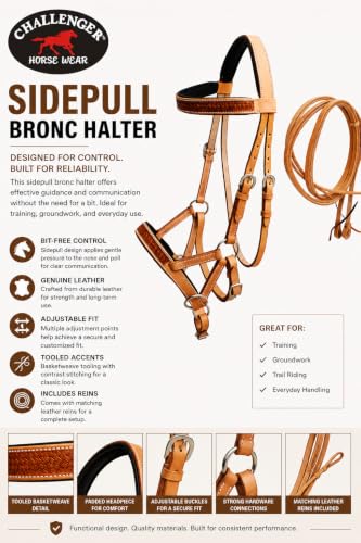Horse Western English Leather Bitless Sidepull Bridle w/ Split Reins 77RS30 - color: Tan