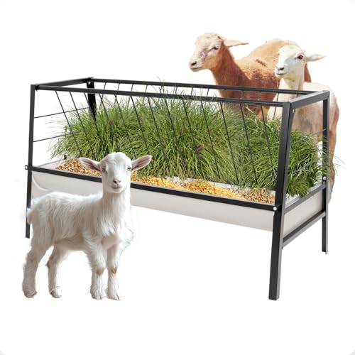 Pasture Hay Feeder 2 in 1 55 Gallon Livestock Feed Trough with 22 - color: Black