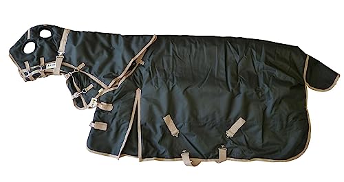 AJ Tack 1200D Waterproof Winter Horse Blanket with Hood - 400g Heavyweight Turnout with Fleece Collar, Shoulder Gussets & Tail Flap - Black 66" - size: 66 Inches Small