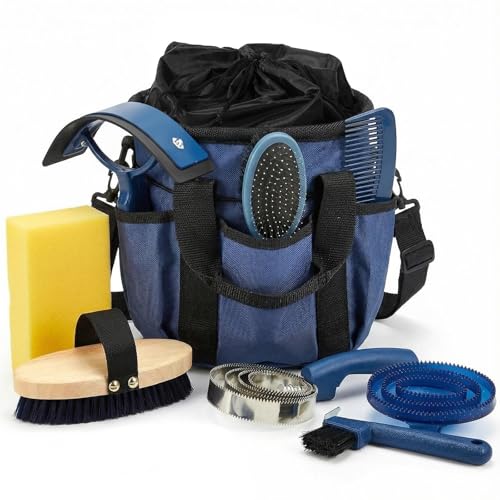 Cunhill 9 Pcs Horse Grooming Kit Tack Room Supplies, Classic, Dark Blue - color: Dark Blue, style: Classic