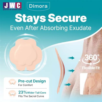 Dimora 20 Count Sacral Silicone Absorbent Dressing 7" x 7" - Sacrum Bandage with Border for Pressure Ulcers Post Surgical Wounds, Soft Adhesive Wound Pad for Moderate to Heavy Exudate - size: 7"x 7" - 20 pcs