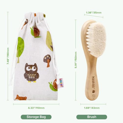 haakaa Wooden Baby Hair Brush for Newborns and Toddlers, Carry Pouch