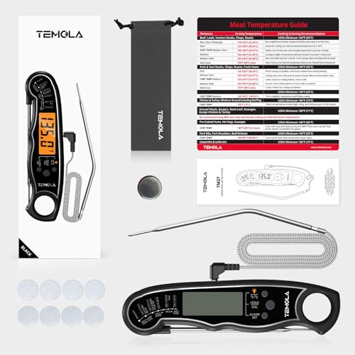 TEMOLA Meat Thermometer, Instant Read Food Thermometer for Cooking, Digital Food Thermometer with LCD Backlight for Candy Fry Grill BBQ Liquids, Kitchen Oven Safe Dual Probe 2 in 1 Thermometer | Digital LCD Backlight for Candy Fry Grill BBQ Liquids, Kitch