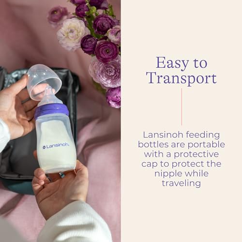 Lansinoh Anti-Colic Baby Bottles, BPA-Free Plastic, 8 Ounces, Medium Flow Nipples (Size M), Breastfeeding Bottle with NaturalWave Design, Baby Essentials (Pack of 12) - size: 1 Count (Pack of 12), style: 8 Ounce