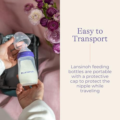 Lansinoh Anti-Colic Baby Bottles, BPA-Free Plastic, 8 Ounces, Medium Flow Nipples (Size M), Breastfeeding Bottle with NaturalWave Design, Baby Essentials (Pack of 12) - size: 1 Count (Pack of 12), style: 8 Ounce