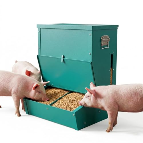 Heavy Duty 2-Door Pig Feeder, 3.7 Bushels Capacity Galvanized Steel Hog Feeder with Visible Feed Design, Outdoor Livestock Feeder for Barn & Farm
