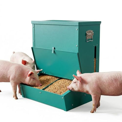 Heavy Duty 2-Door Pig Feeder, 3.7 Bushels Capacity Galvanized Steel Hog Feeder with Visible Feed Design, Outdoor Livestock Feeder for Barn & Farm