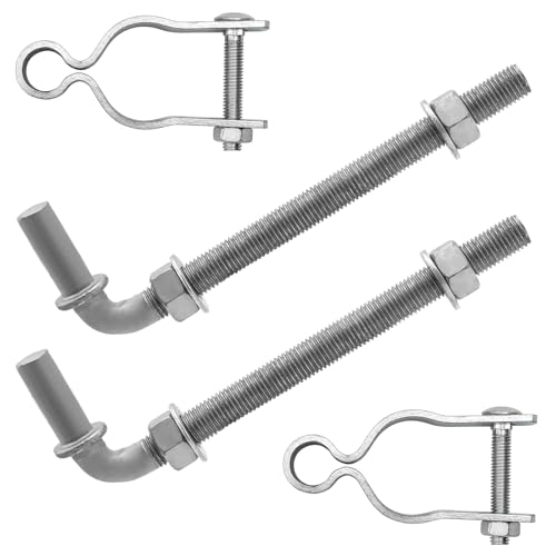 8" J-Bolt Gate Hinge Kit, Heavy Duty Galvanized Steel Gate Hinge with 5/8" Pin, Chain Link Fence Hardware for Swinging Gates, Farm/Wall/Wood/Metal Posts(2-Pack)