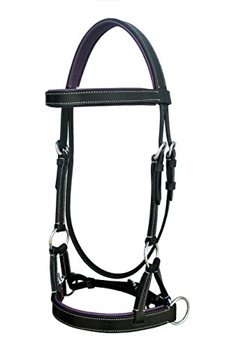 CHALLENGER Horse Western Brown Leather Training Tack Bitless Sidepull Bridle Reins 7711 - color: Black/Purple, size: Full