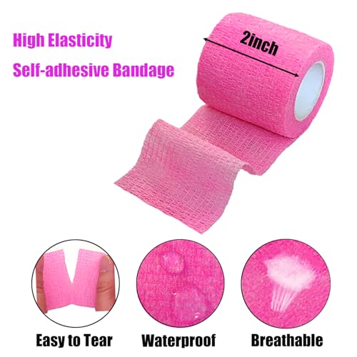2 Inches Self Adhesive Bandage Wrap Bulk, 6 Pack, Pink - color: Pink