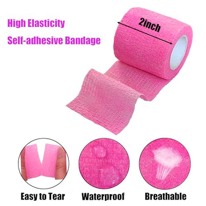 2 Inches Self Adhesive Bandage Wrap Bulk, 6 Pack, Pink - color: Pink