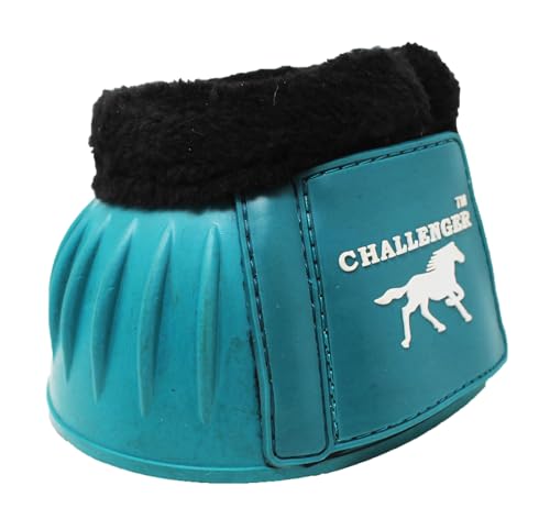 CHALLENGER Horse Training Ribbed Rubber Hoof Impact Overreach Protection Fleece Lined Bell Boots 41HI01 - color: Turquoise, size: X-Large