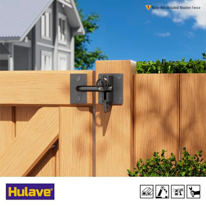 Hulave 304 Stainless Steel Fence Gate Latch, Self-Locking Gravity Gate Latch, Heavy Duty Privacy Gate Latch for Wooden Fence, Metal Gate & Vinyl Fence Gate Hardware (Black) - color: Black