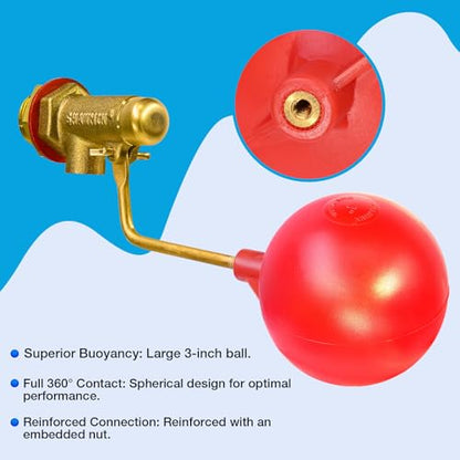 Pool Auto Fill Float Valve 3/8", Brass Water Level Valve for Pool & Pond
