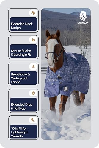 Equinavia Arktis Extended Neck Light Weight Turnout Blanket 100g - Skipper Blue - 75 in - color: Skipper Blue, size: 75 in