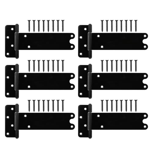 8 in T-Strap Shed Door Hinges,6 Pack Heavy Duty Tee Hinge, 300 Lbs Capacity - color: Black, size: 8 in -6 pcs