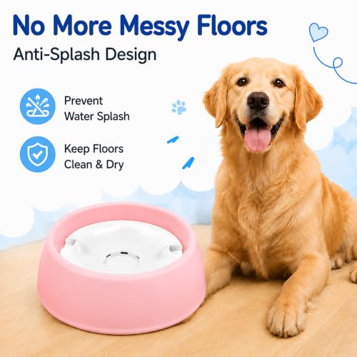 Pink No Spill Dog Water Bowl, Pet Floating Water Bowl No Wet Mouth, Anti Splash & Anti Tip Slow Water Feeder, Keeps Fur Dry Clean Drinking Bowl for Dogs & Cats, Large Capacity Travel Friendly - color: Pink, White