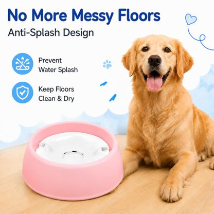 Pink No Spill Dog Water Bowl, Pet Floating Water Bowl No Wet Mouth, Anti Splash & Anti Tip Slow Water Feeder, Keeps Fur Dry Clean Drinking Bowl for Dogs & Cats, Large Capacity Travel Friendly - color: Pink, White