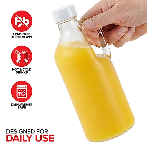 Stock Your Home Glass Milk Bottle with Lid and Handle 40oz (1 Pack), 2 Reusable Caps, Milk Container for Refrigerator, Glass Juice Bottles, Water, Almond Milk Storage Bottle, Glass Milk Jug - size: 1 Count