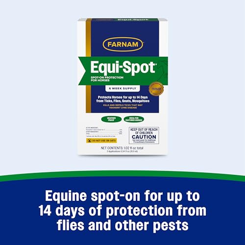Farnam Equi-Spot, Weather Proof Targeted Spot On Protection, 6 Week Supply | Spot-On Protection for Horses, Long-Lasting Protection from Flies, Ticks, Gnats and Mosquitoes, Weatherproof Formula - size: 6 Week Supply