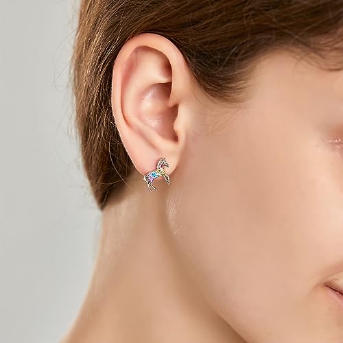 Cat Dinosaur Dragon Horse Stud Earrings for Women,Animal Wolf Sloth Fox LLama Butterfly Earrings Gifts Jewelry - color: Stud Horse