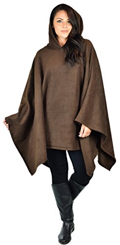 Dare2BStylish Women Poncho Style Hoodie Sweater Fleece Cover Up for Cold Weather - color: Brown