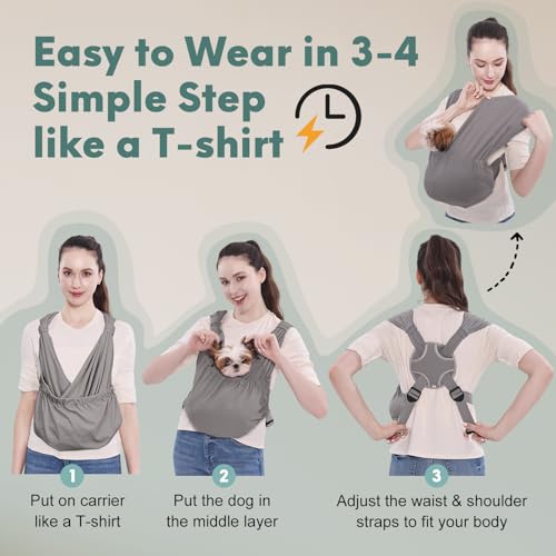 Supet Dog Sling Carrier for Small Pet, Adjustable Hands Free Front Backpack - color: Grey, size: Plus