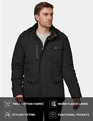 WenVen Men's Winter Thicken Fleece Cotton Military Parka Jacket Warm Coat - color: Black, size: Medium