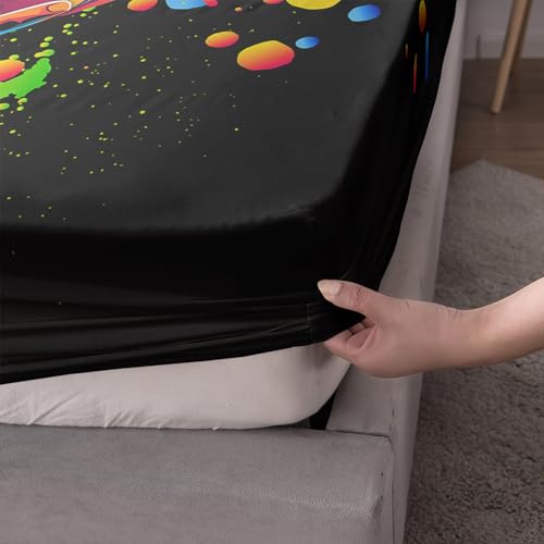 Black Basketball Full Bedding Sets,1 Fitted Sheet+2 Pillowcases. - color: Color-black, size: Full
