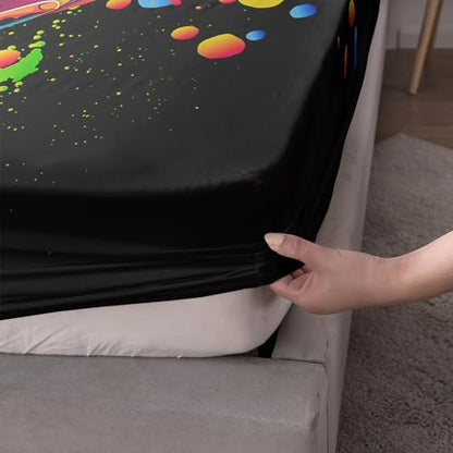 Black Basketball Queen Bedding Sets,1 Fitted Sheet+2 Pillowcases. - color: Color-black, size: Queen