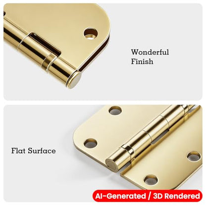 TDCHINGES Rounded Door Hinges Polished Brass 3.5 Inch 5/8" Lasting Mute - color: Polished Brass-Rounded, size: 18 Pack-Ball Bearing-lasting no squeak