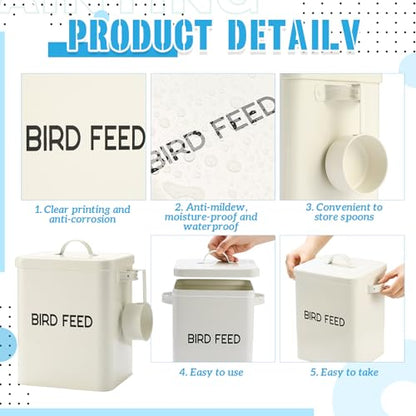 Reallnaive 2 Pcs Metal Bird Seed Container with Scoop,White - color: White