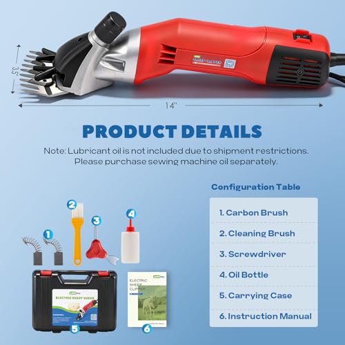 1200W Sheep Shears Professional 3800RPM with 6-Speed Adjustable | Heavy-Duty Sheep Clippers with 9-Tooth Carbon Steel Blade, Animal Shears Electric for Goats, Cattle, Horses & Alpacas