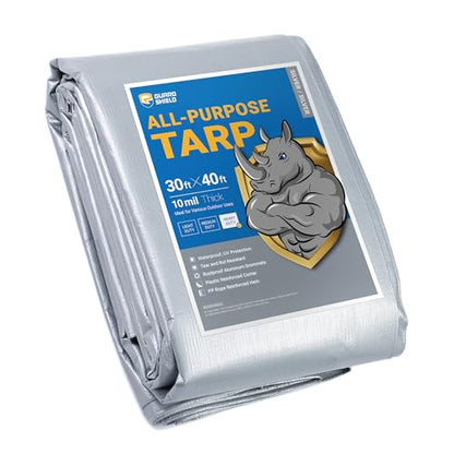 GUARD SHIELD Heavy Duty Tarp 30x40 Feet Silver Multi Purpose Thick Waterproof Poly Tarp Cover 10mil - color: Silver, size: 30x40