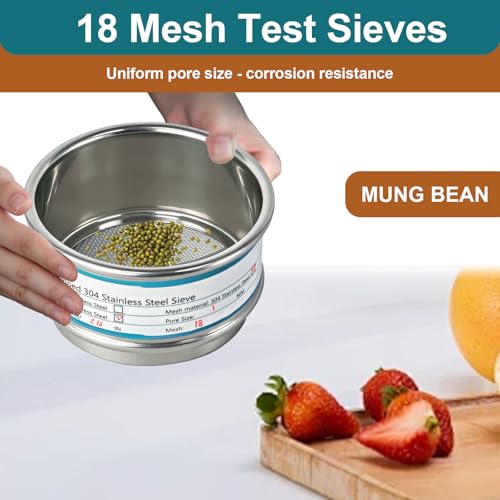 Full 304 Stainless Steel Mesh Sieve Screen, LVDALAB 18 Mesh (1mm) Aperture, 2.4inch(6CM) Dia Standard Sample Analysis Test Sieves Sifters Strainer for Industrial Laboratory Homes - size: 18 Mesh(1mm)/Ф2.4in(6CM)