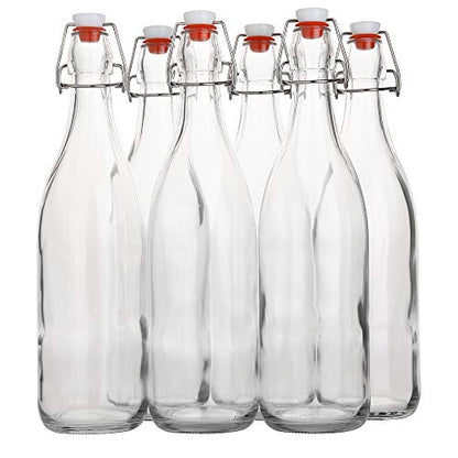 Flip Top Glass Bottle [1 Liter / 33 fl. oz.] [Pack of 6] – Swing Brewing with Stopper for Beverages, Oil, Vinegar, Kombucha, Beer, Water, Soda, Kefir Airtight Lid & Leak Proof Cap Clear - size: 33