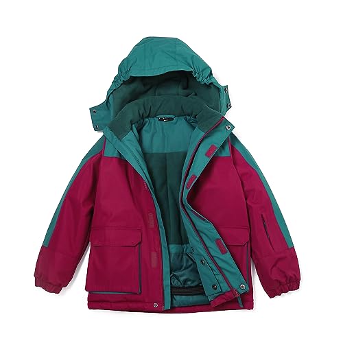 YINGJIELIDE Boy's Waterproof Ski Jacket,Kids Outdoor Snowboarding windproof Jacket,Fleece Lined Hooded,Warm Winter Snow Coat - color: Berry Green, size: 9-10 Years