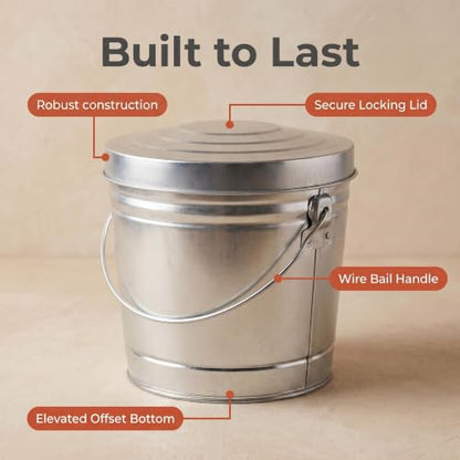 6 Gallon Galvanized Steel Storage Container with Locking Lid, Wire Handle