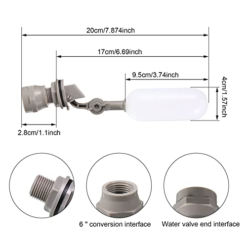 Mudder 4 Pack 1/2 Inch Mini Float Ball Valve with Adjustable Arm | Plastic Float Valve for Water Tank Pond Garden Hose, Horse Cattle Goat Chicken Waterer, Automatic Fill Water Level Control