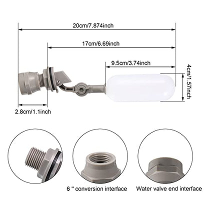 Mudder 4 Pack 1/2 Inch Mini Float Ball Valve with Adjustable Arm | Plastic Float Valve for Water Tank Pond Garden Hose, Horse Cattle Goat Chicken Waterer, Automatic Fill Water Level Control