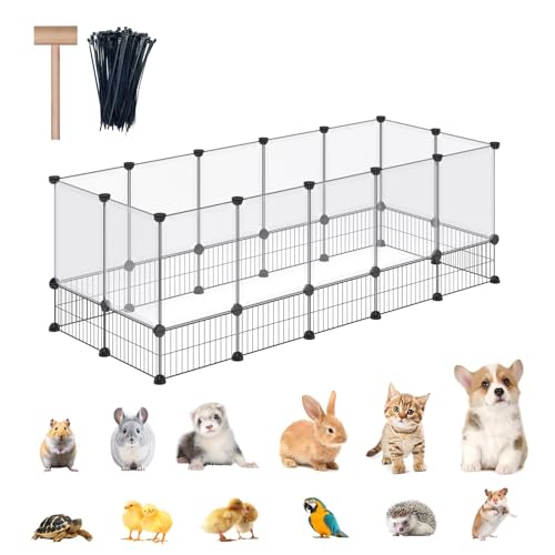 DINMO 28 Panels Bunny Playpen, Iron Net Bottom, 61.4" L x 25.4" W x 22.3" H - style: Plastic+Metal-28 panels-L