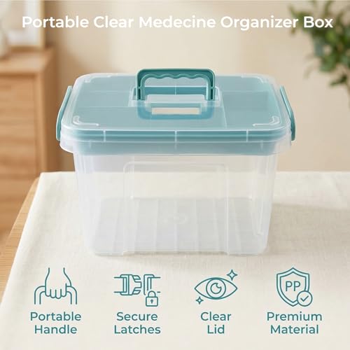 Pulseplay Clear Medicine Storage Box with Handle Green - color: Green